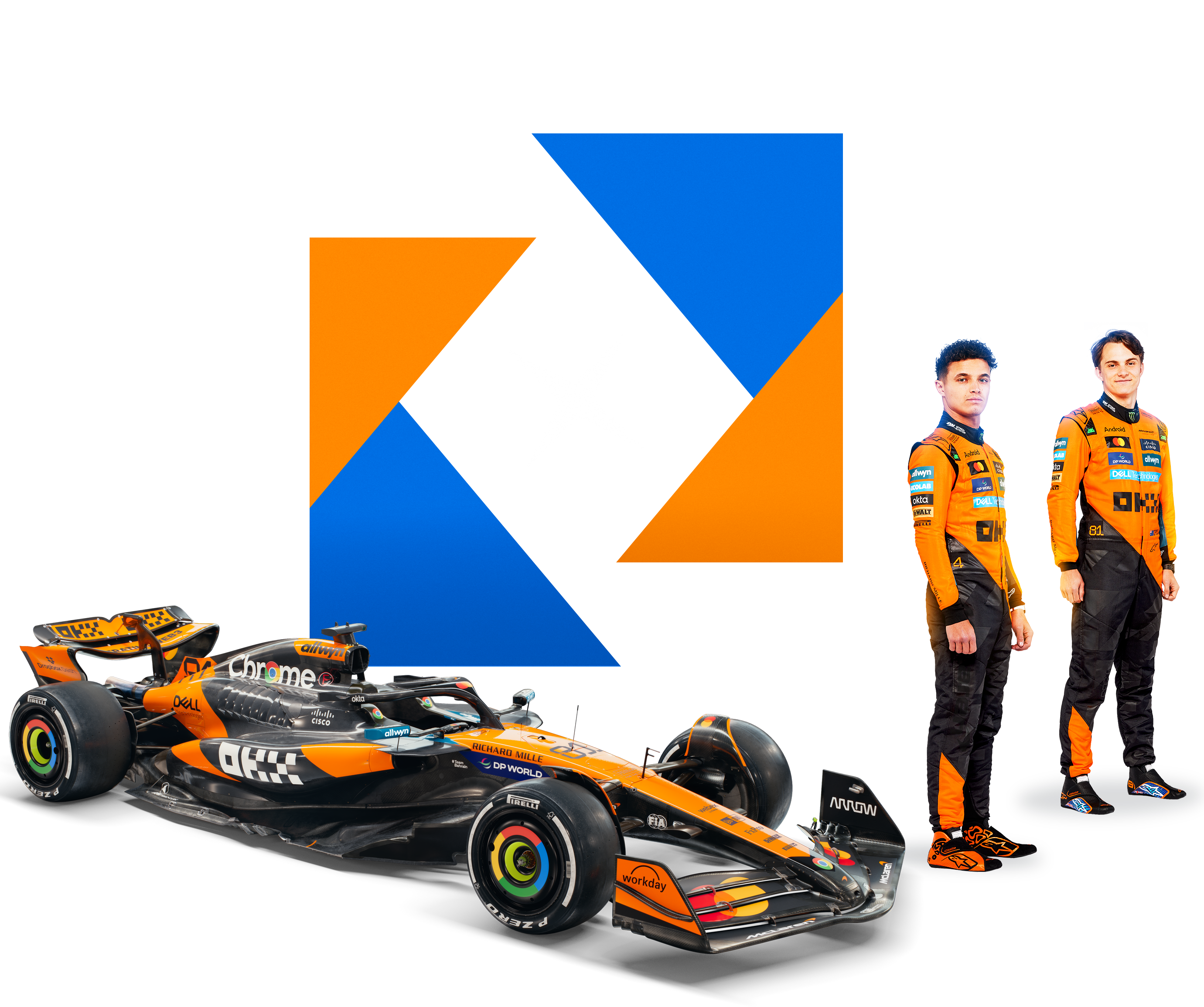 McLaren Formula 1 race car and two drivers